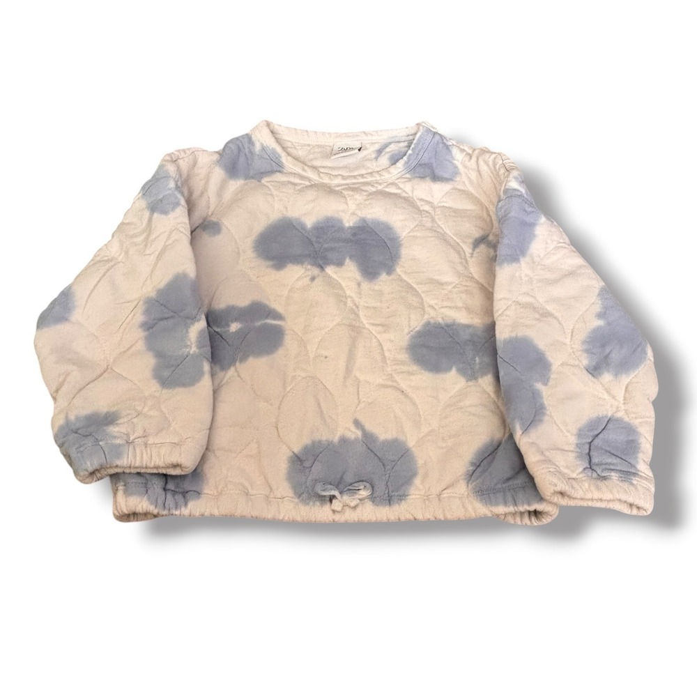 Zara Kids Quilted Cloud Tie Dye Pullover Sweatshirt Blue White 6 Cozy Casual